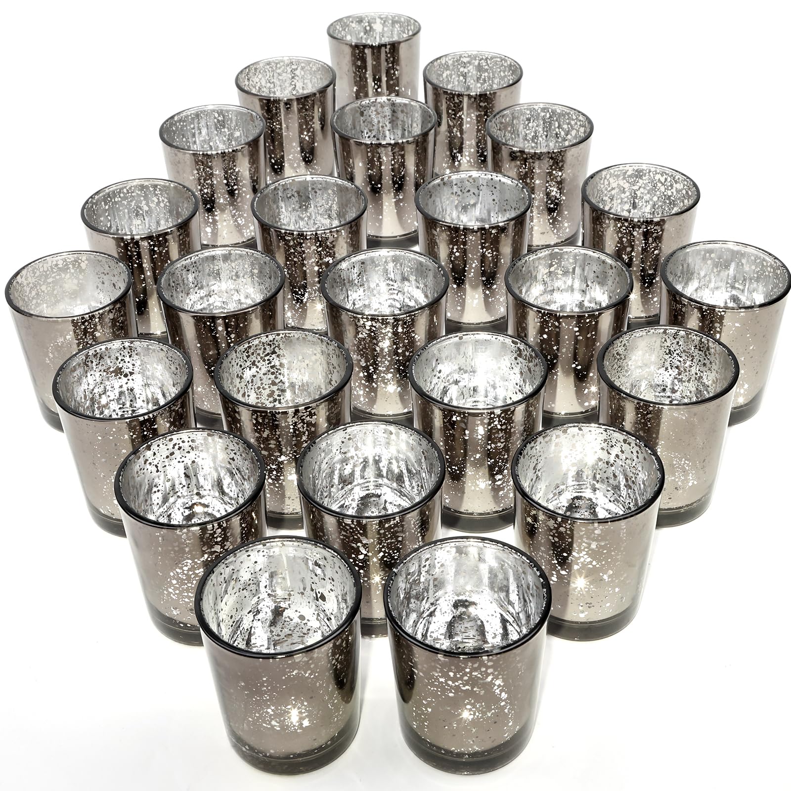 TBWIND 24 Pcs Black Votive Candle Holders, Speckled Mercury Black Glass Candle Holder Bulk for Wedding Centerpiece Table Decor, Tea Lights Candle Holder for Valentines Day Decor, Home Decor